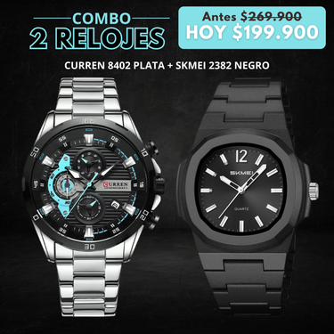 COMBO CURREN 8402 PLATA + SKMEI 8382 NEGRO